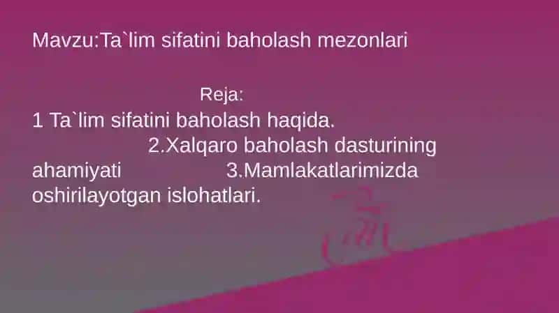 Meyliyeva Gulbahorning Xalqaro baholash fanidan tayyorlagan taqdimoti 2