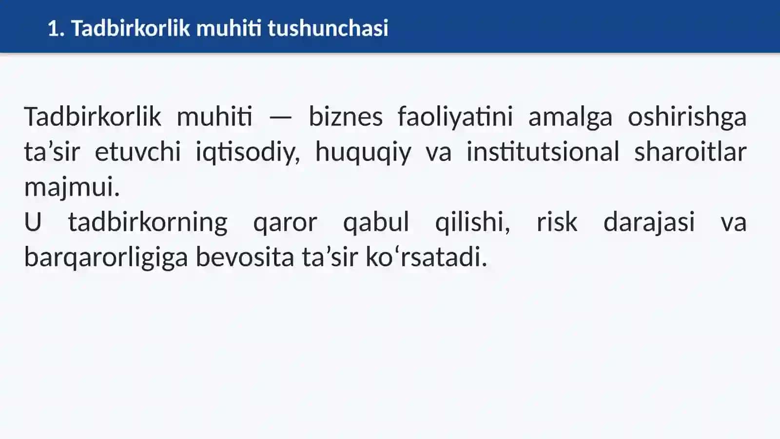 O‘ZBEKISTON DA TADBIRKORLIK MUHITI 2