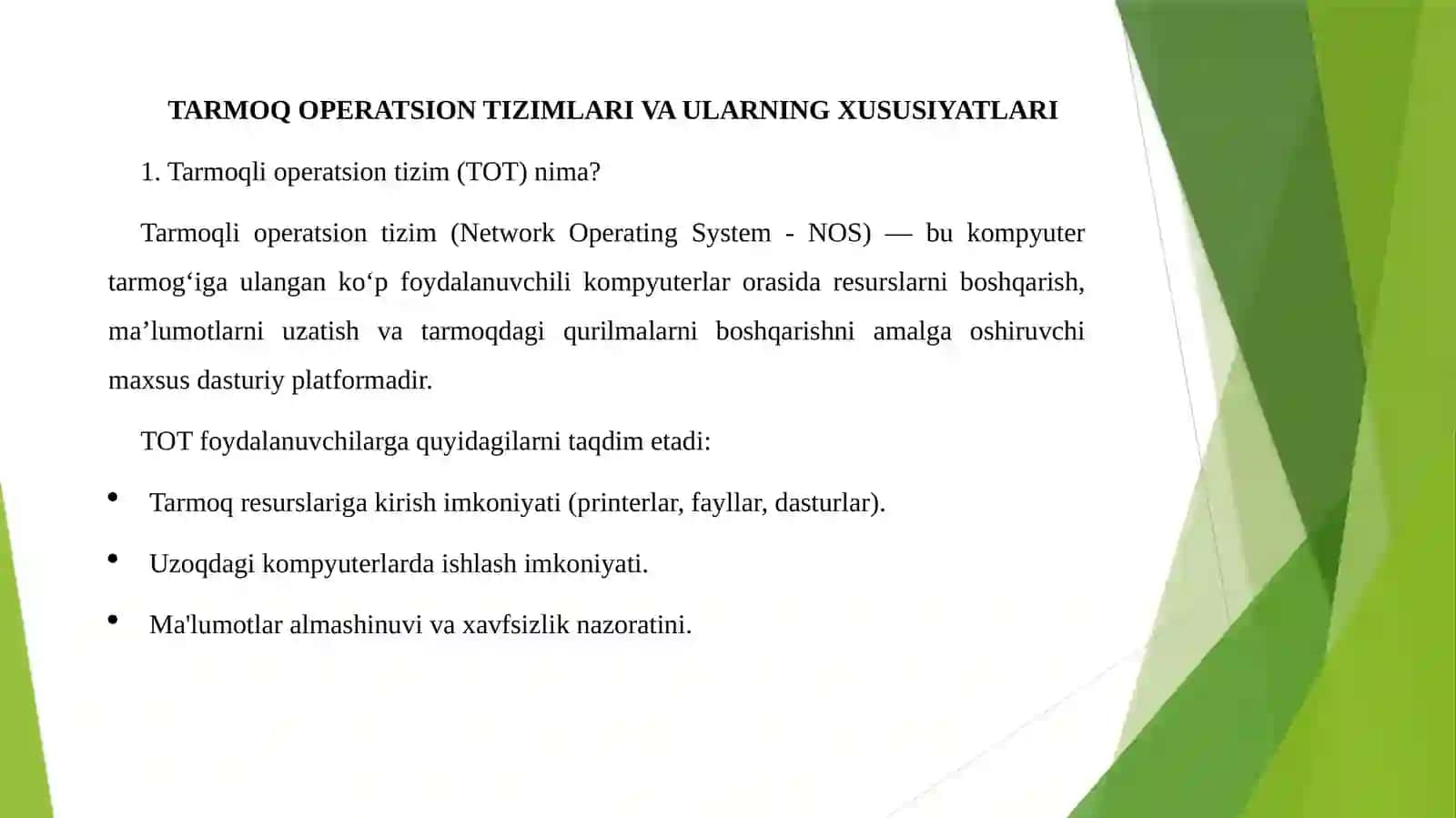 Tarmoqli operatsion tizimlar va ularning xususiyatlari 2