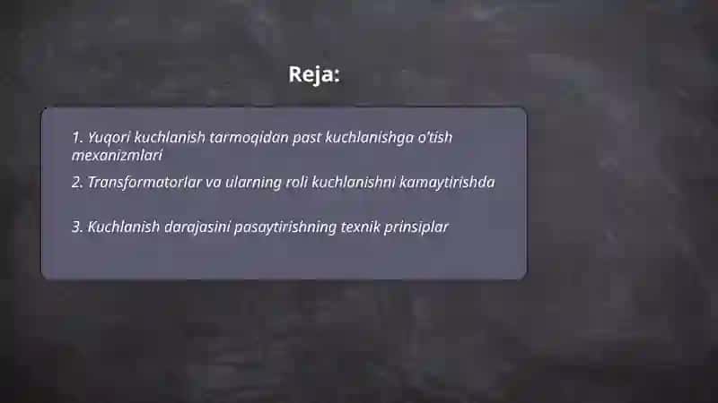 Yuqori kuchlanish tarmoqidan past kuchlanishga oʼtishni, Yuqori kuchlanishdan past kuchlanishga oʼtish taʼminoti 2