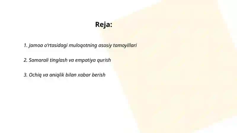 Jamoa órtasidagi muloqot 2