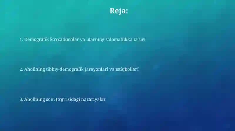 Aholining tibbiy-demografik jarayonlari va istiqboli 2