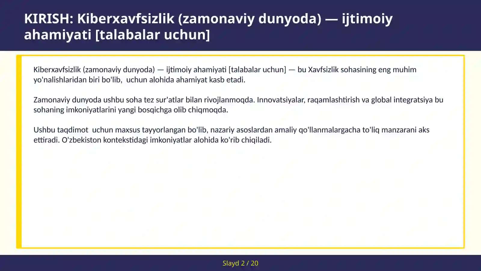 KIBERXAVFSIZLIK (ZAMONAVIY DUNYODA) — IJTIMOIY AHAMIYATI [TALABALAR UCHUN] 2