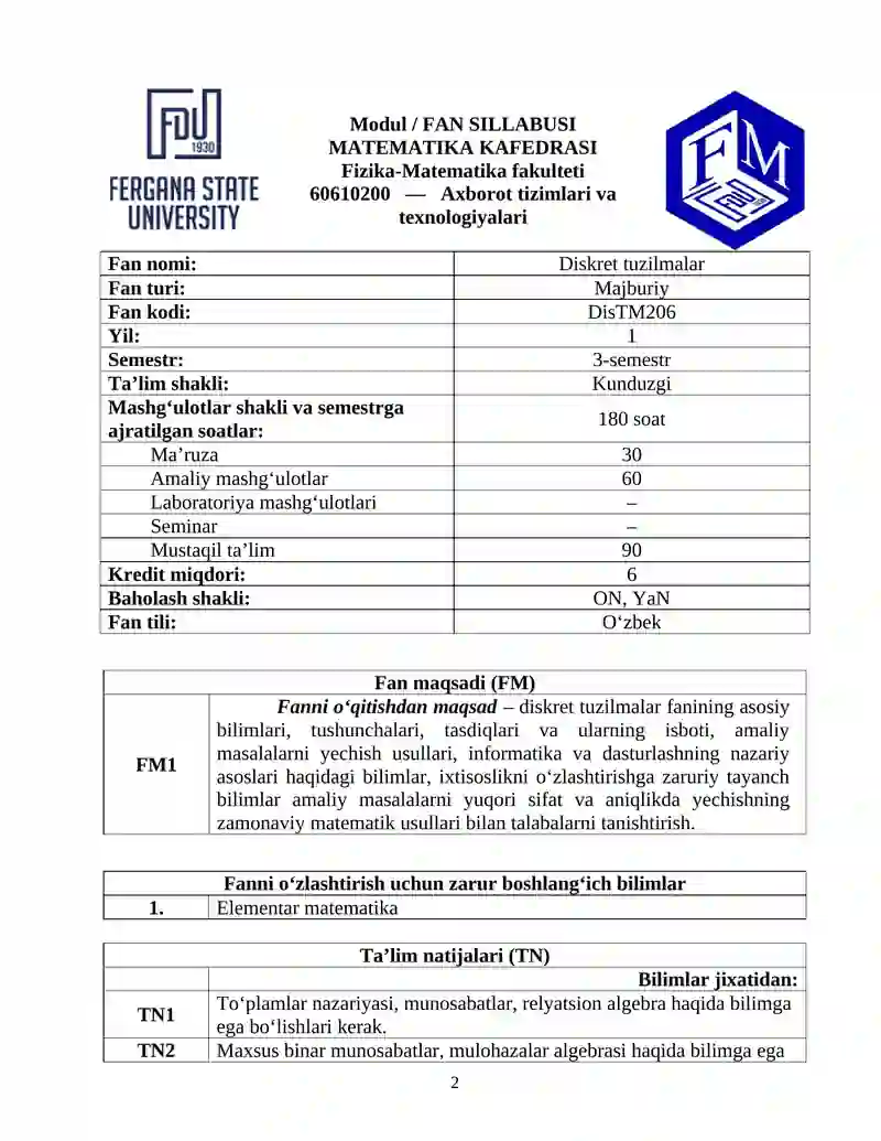 Diskret tuzilmalar 2