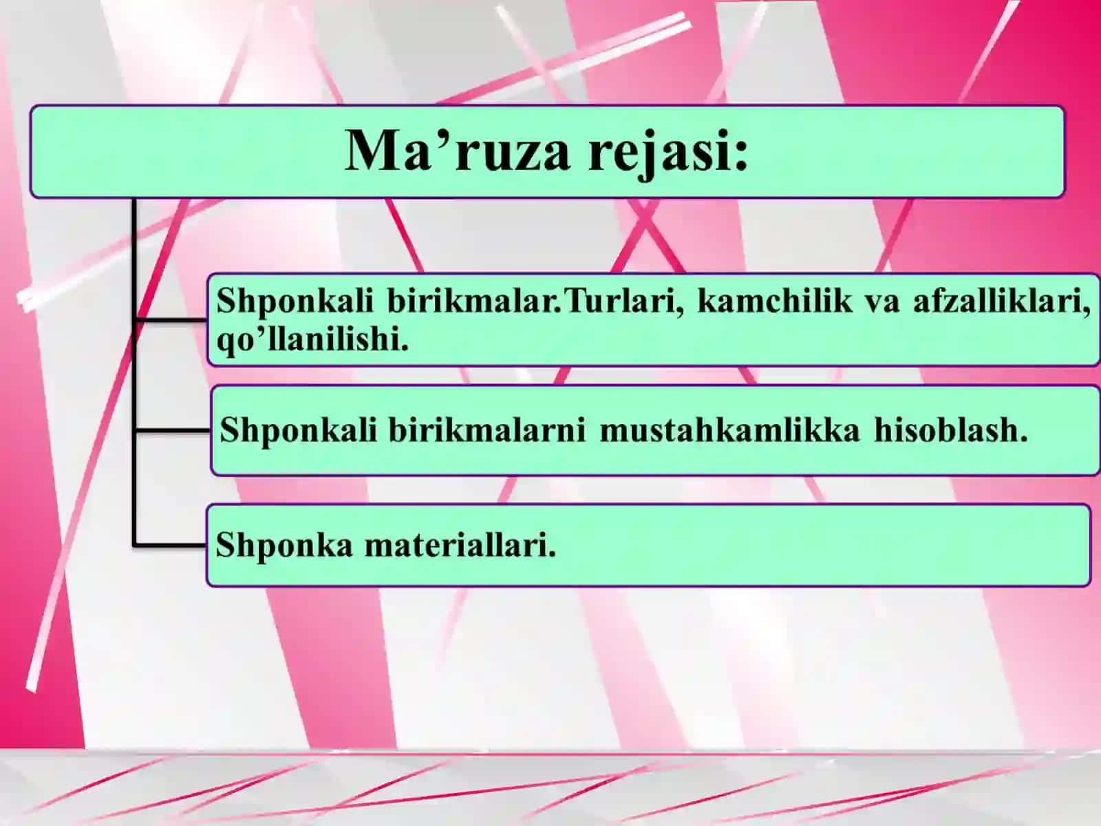 Shponkali birikmalar. Ularni mustahkamlikka hisoblash 2