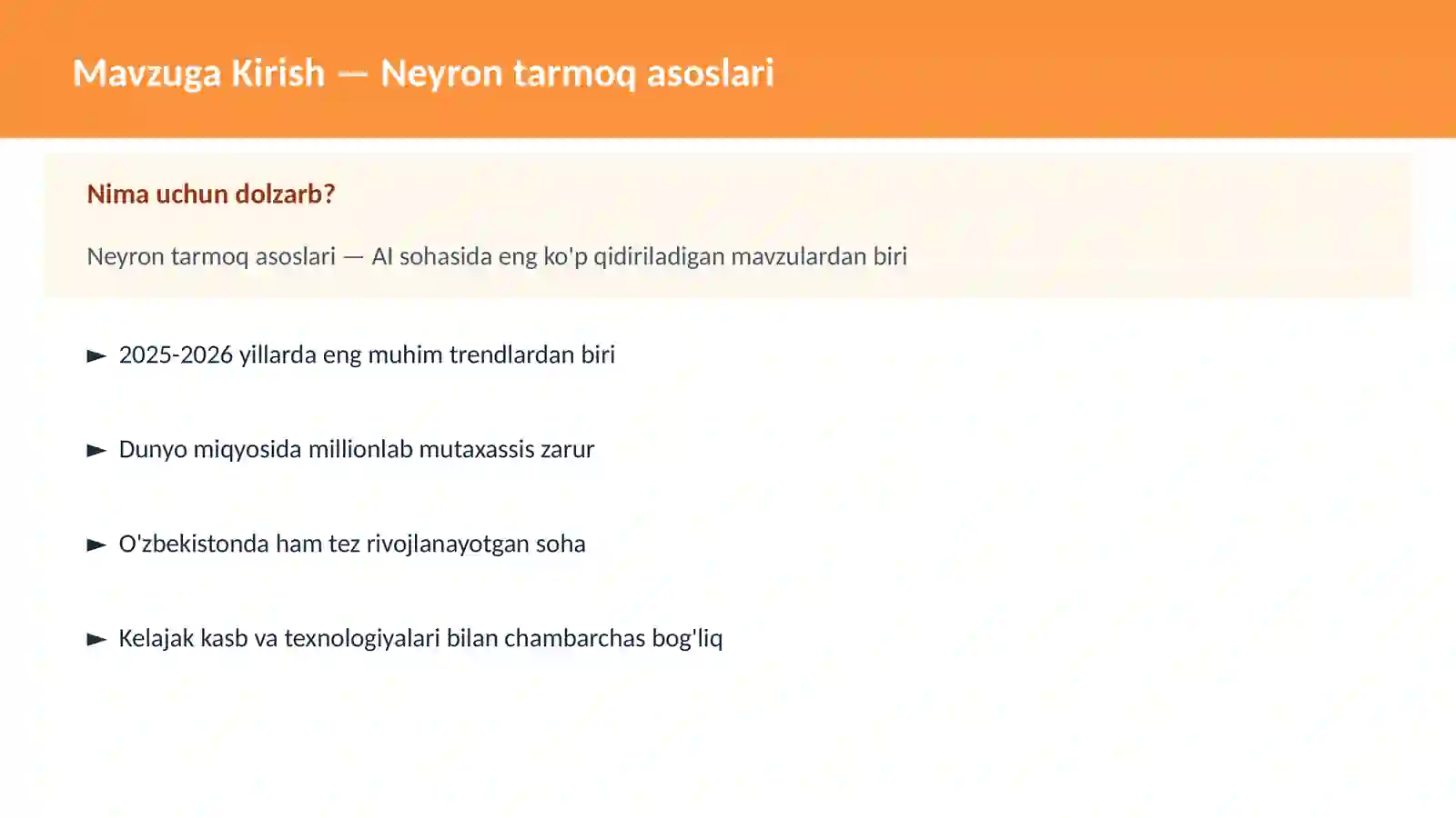 AI | DEEP LEARNING VA NEYRON TARMOQLAR 2