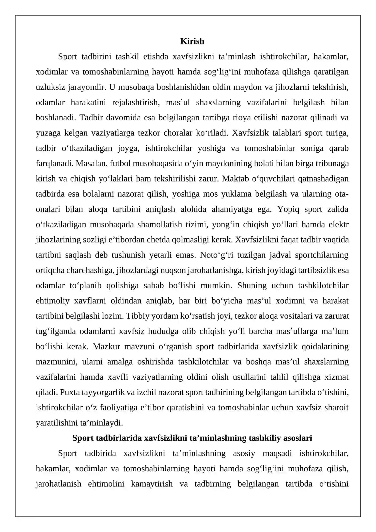Sport tadbirlarida xavfsizlik qoidalarini ta’minlash 2