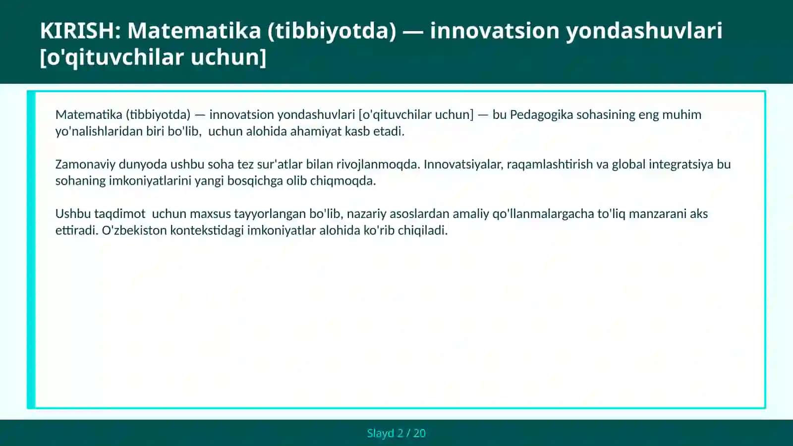 Matematika (tibbiyotda) - innovatsion yondashuvlari [o'qituvchilar uchun] 2