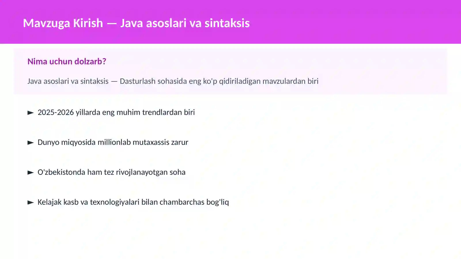 DASTURLASH | JAVA VA KORXONA 2