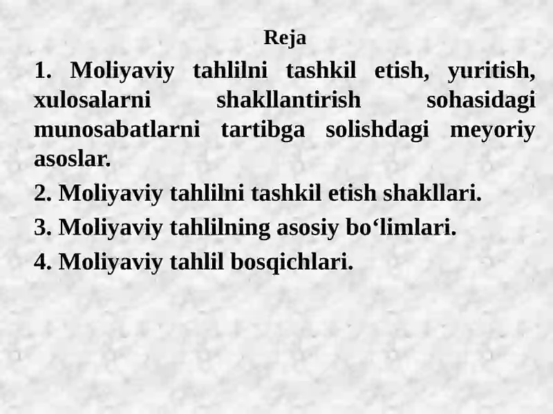 2-mavzu. Moliyaviy tahlilni tashkil etish va axborot manbalari 2