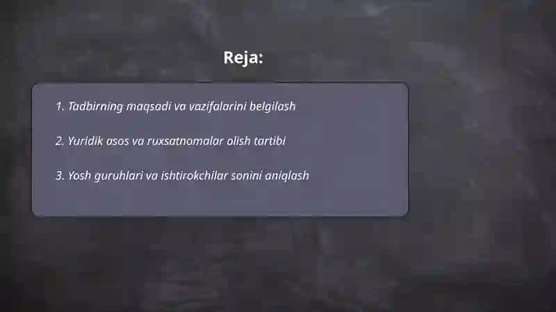 maktabgacha talim muassasalarida ommaviy yugurish tadbirini tashkil etish rejasi 2