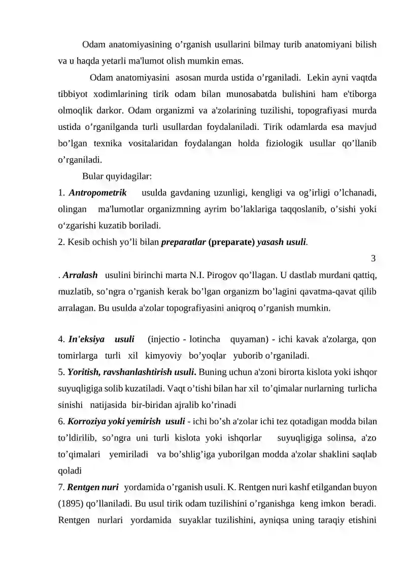 Anatomiyani o’rganish usullari 2