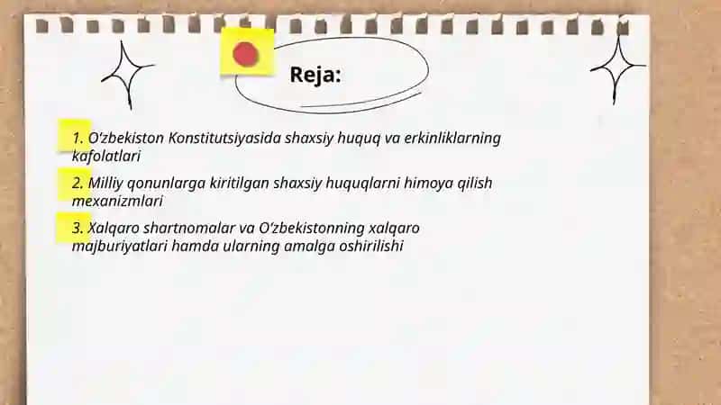 Oʻzbekiston Respublikasida Shaxsiy Huquq va Erkinliklarining Kafolotlanishi 2