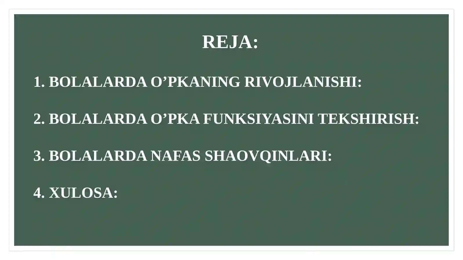 oʻpkaning rivojlanishdagi nuqsonlari. Nafas shovqinlari 2