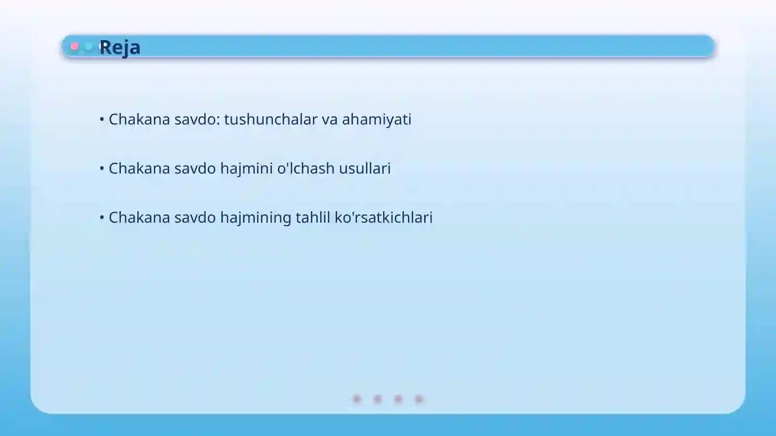 Chakana savdo hajmini tahlil qilish va istiqbolini belgilash uchun ma'lumot 2