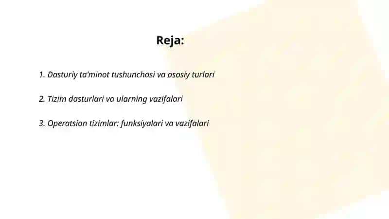 Dasturiy ta'minot turlari va uning vazifalari 2
