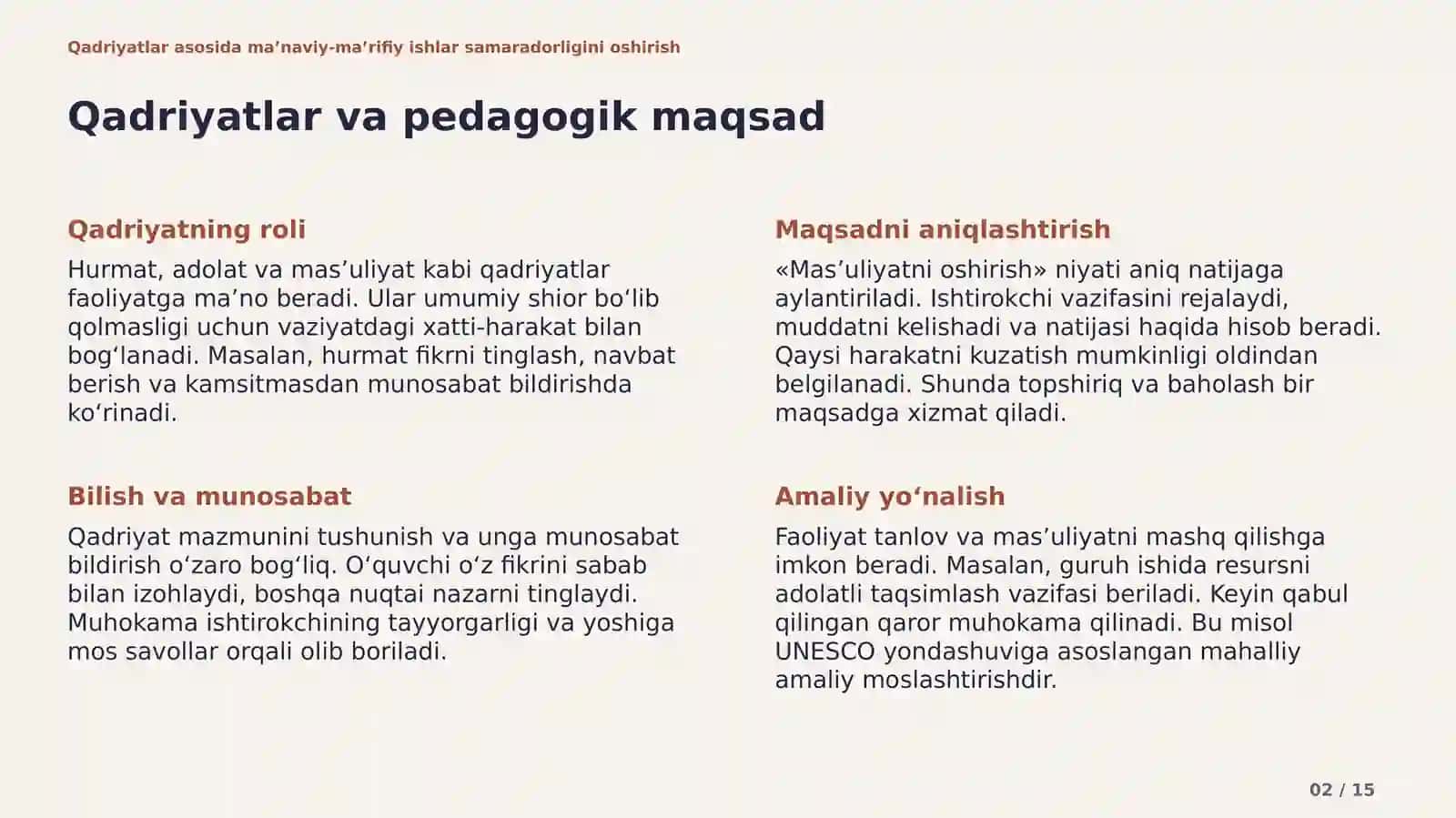 Qadriyatlar asosida ma’naviy-ma’rifiy ishlar 2