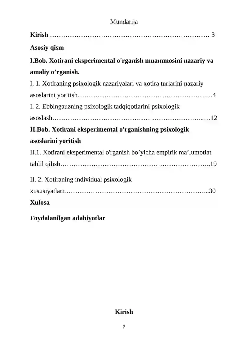 Xotirani eksperimental o’rganish 2