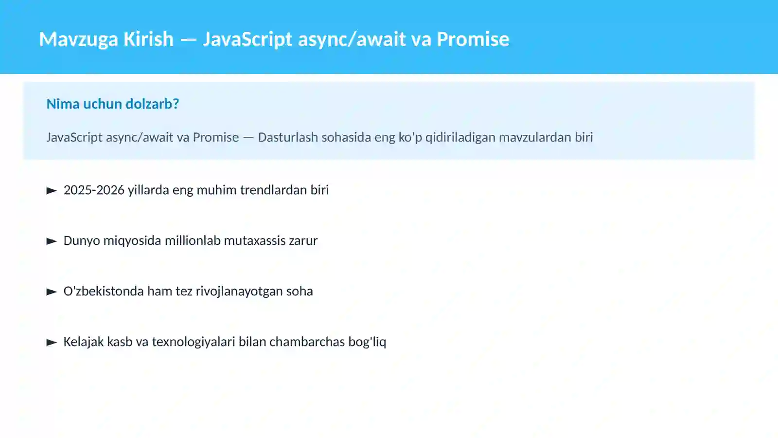 JavaScript async/await va Promise 2
