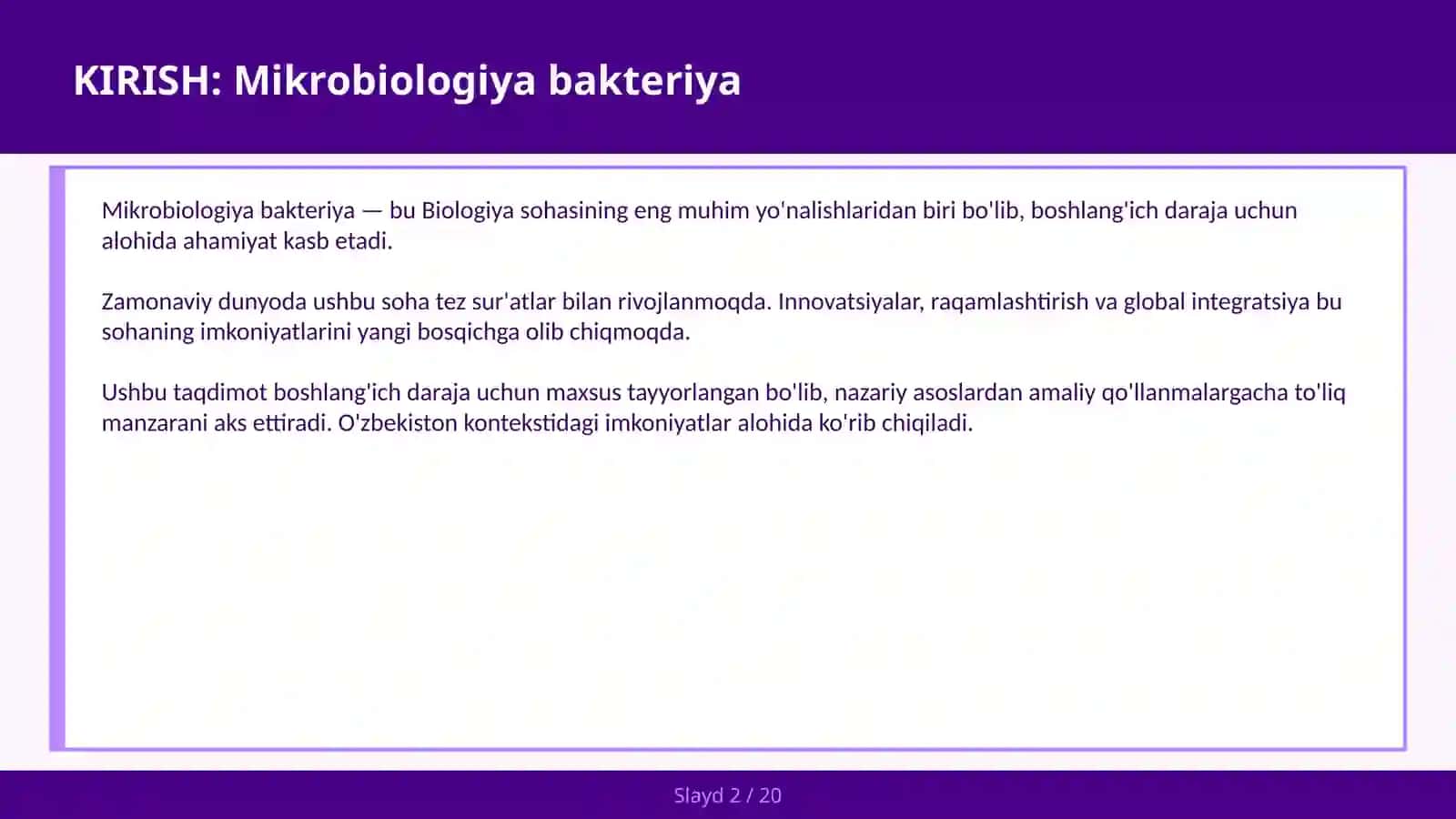 MIKROBIOLOGIYA BAKTERIYA 2