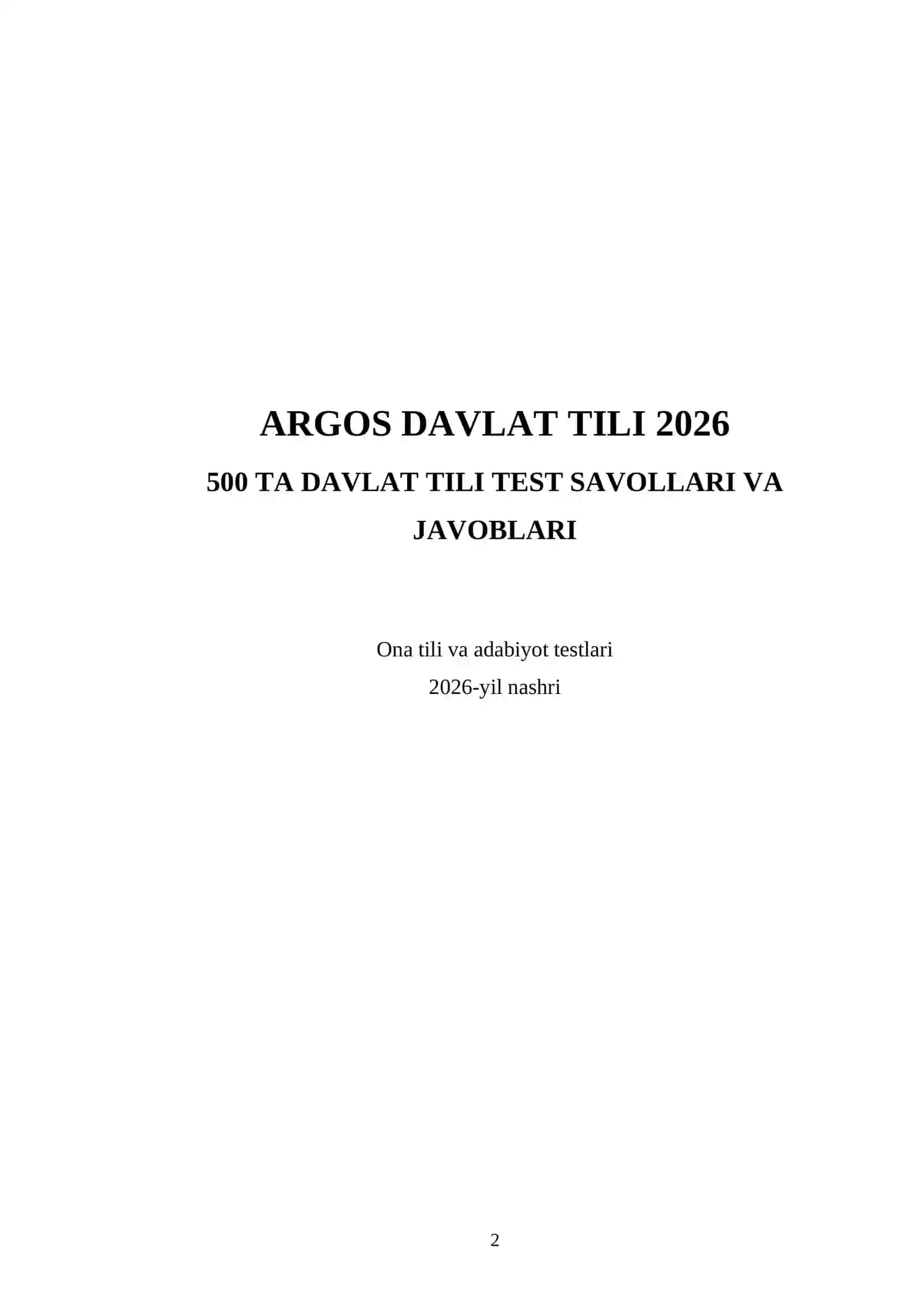 ARGOS DAVLAT TILI 2026 - 500 TA DAVLAT TILI TEST SAVOLLARI VA JAVOBLARI 2
