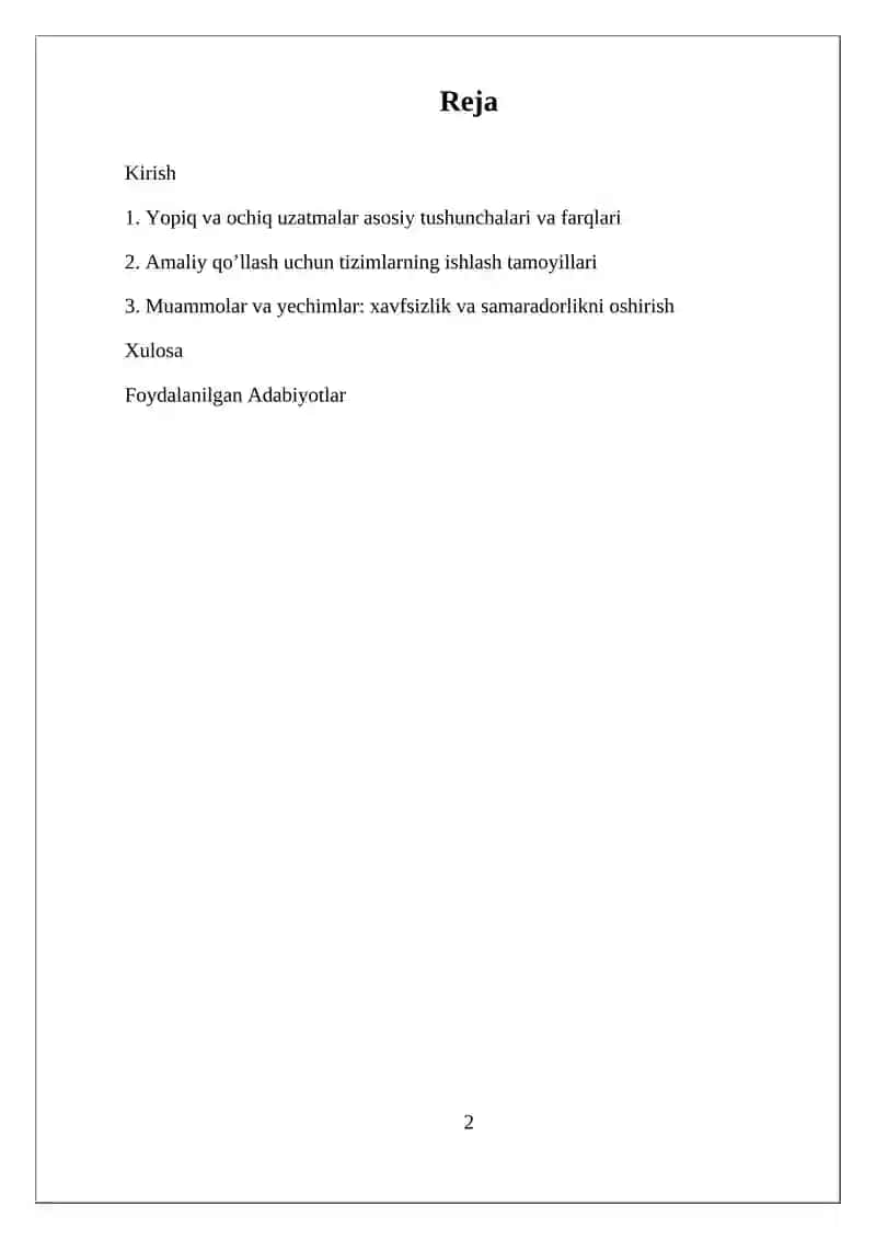Yopiq va ochiq uzatmalar ishlash me'zoni 2