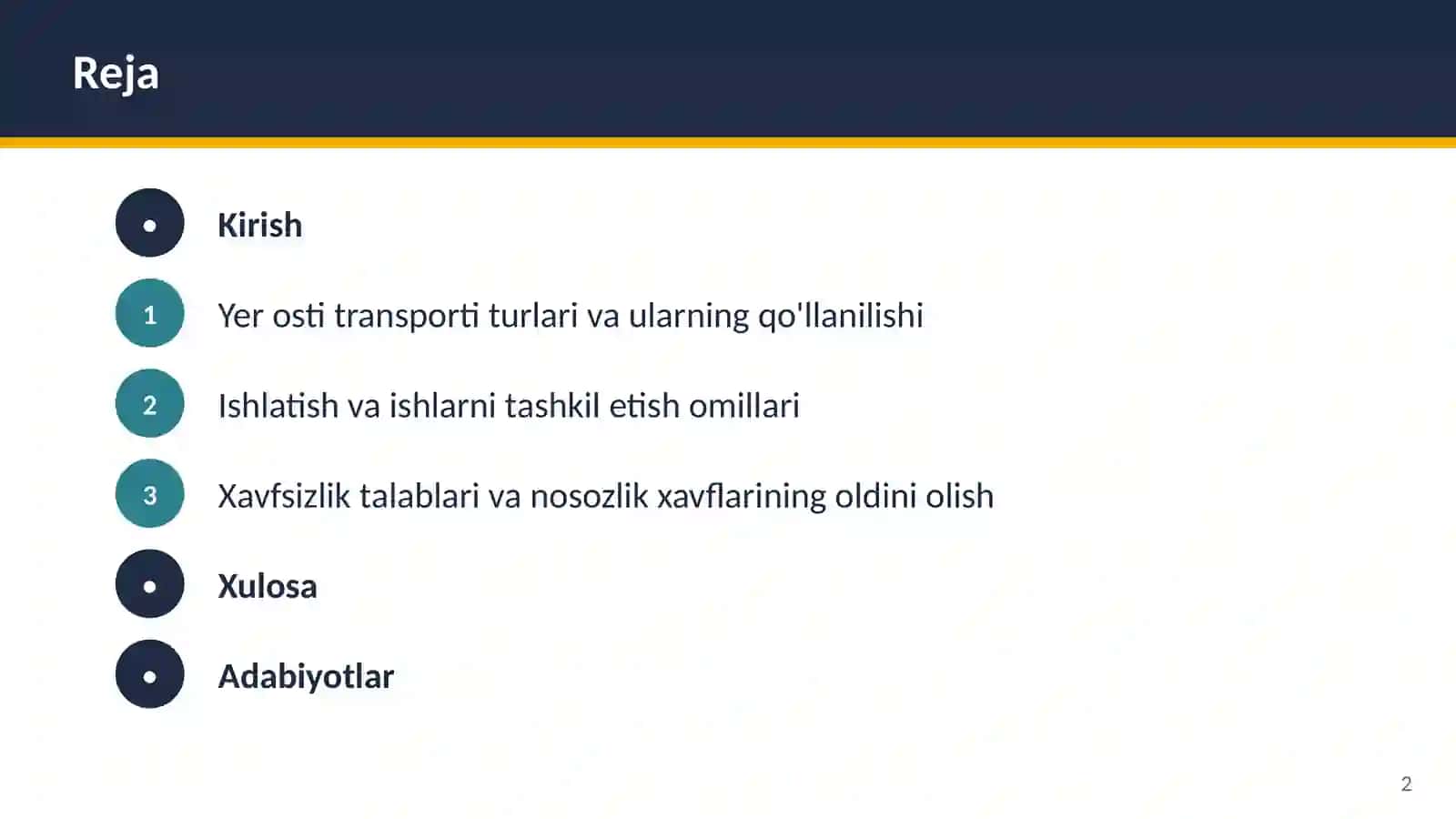 Yer osti transportlarini ishlatish va ishlarni tashkil etish omillari hamda xavfsizlik talablari 2