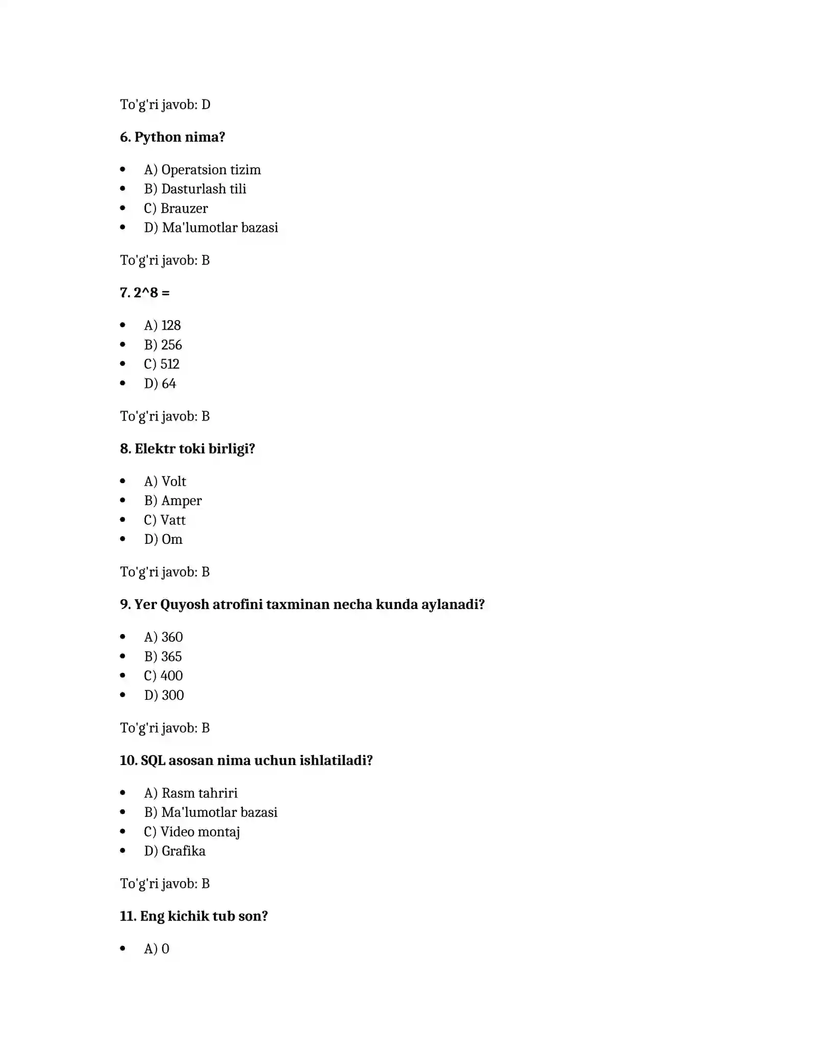 Murakkab Testlar (15 ta) 2