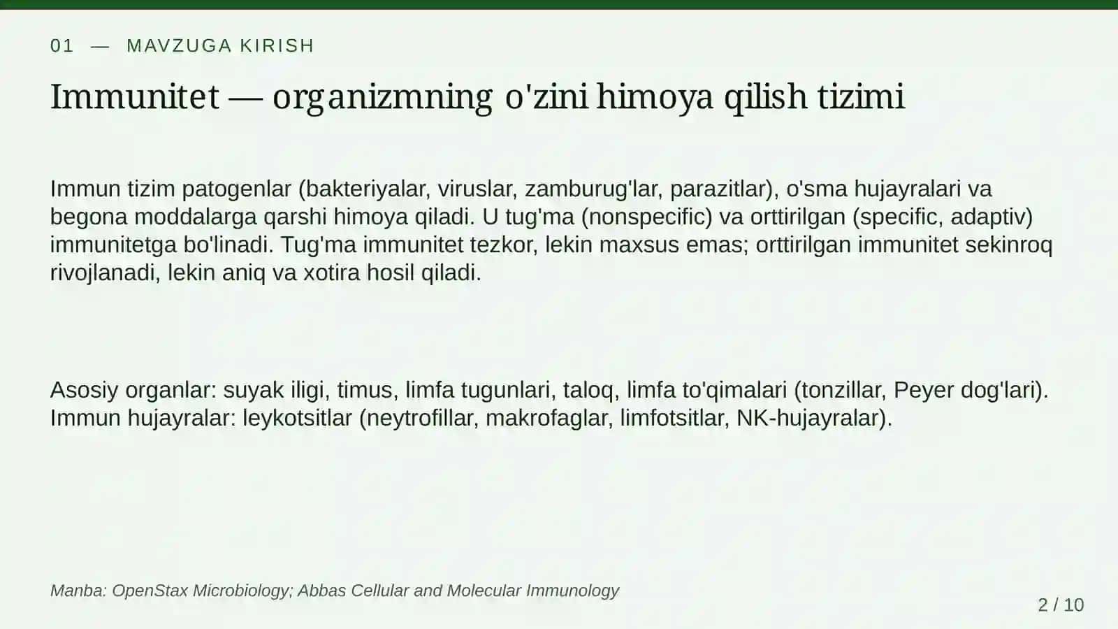 Immunitet va inson organizmining himoya mexanizmlari 2