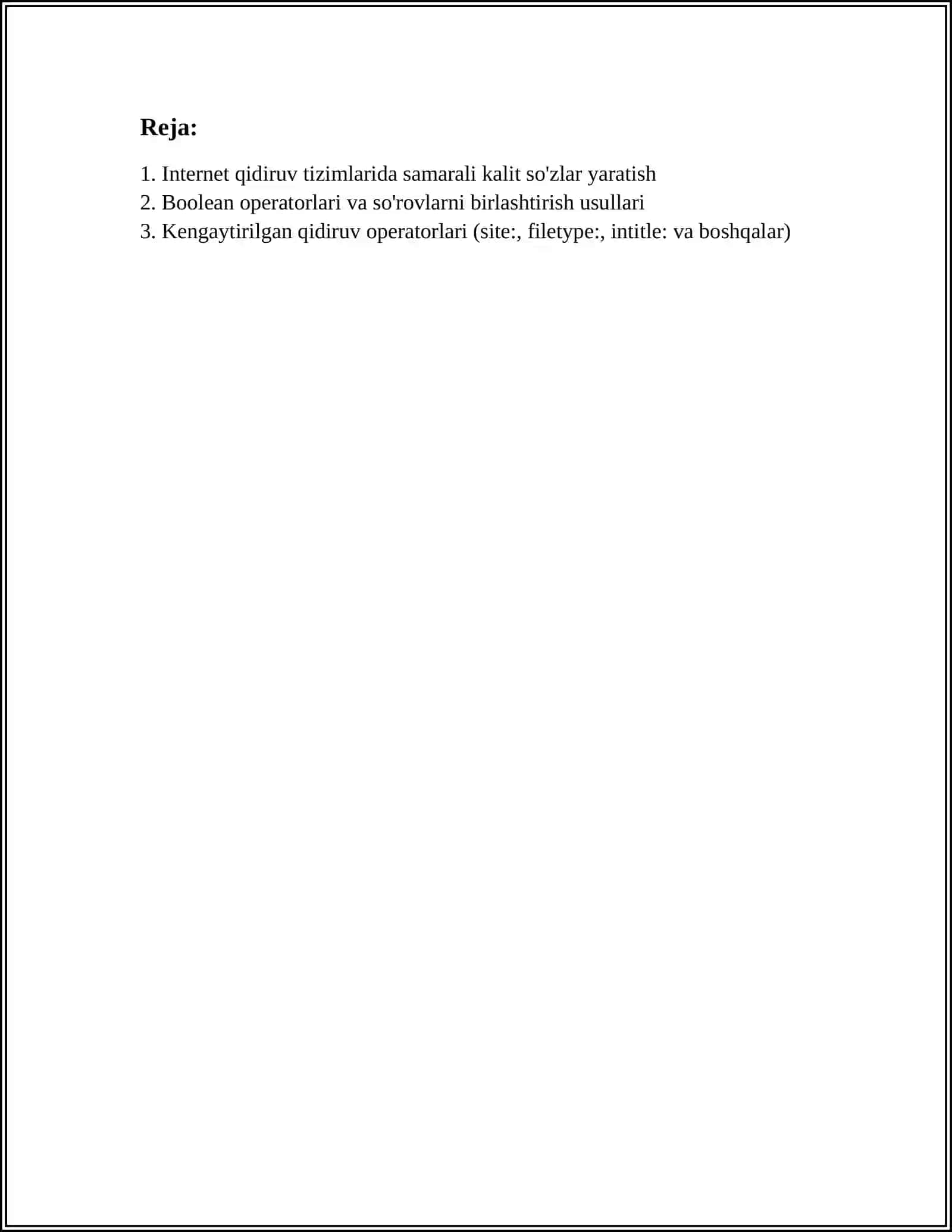 INTERNET QIDIRUV TIZIMIDA AXBOROTLAR QIDIRISH VA TANLANGAN AXBOROTLARNI OLISH 2