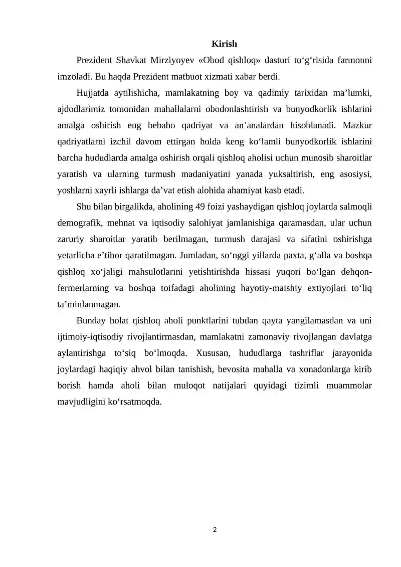 Obod qishloq dasturi 2