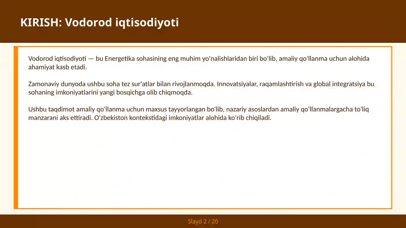 Vodorod iqtisodiyoti 2