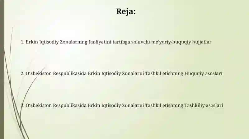 Oʻzbekiston Respublikasida Erkin Iqtisodiy Zonalarni Tashkil etishning Tashkiliy asoslari 2