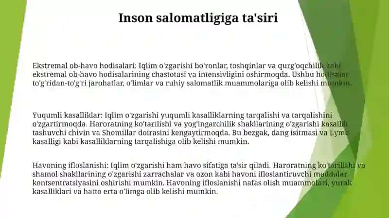 Kasalliklarni Global Tashvishi.Iqlim O'Zgarishlarining Tibbiy Oqibatlari 2