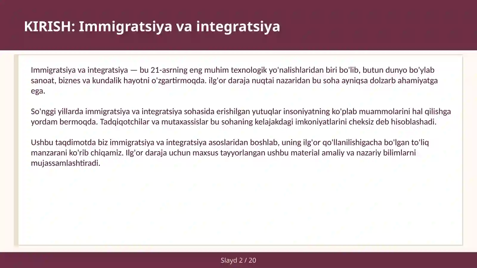 Immigratsiya va integratsiya 2