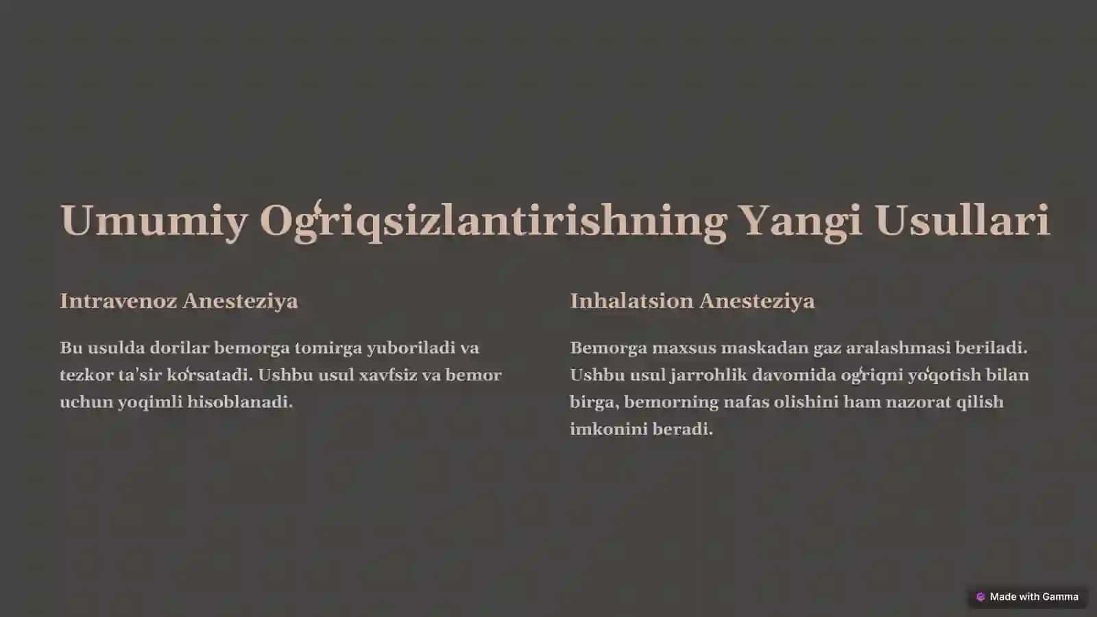 Umumiy Ogʻriqsizlantirishning Yangi Usullari 2