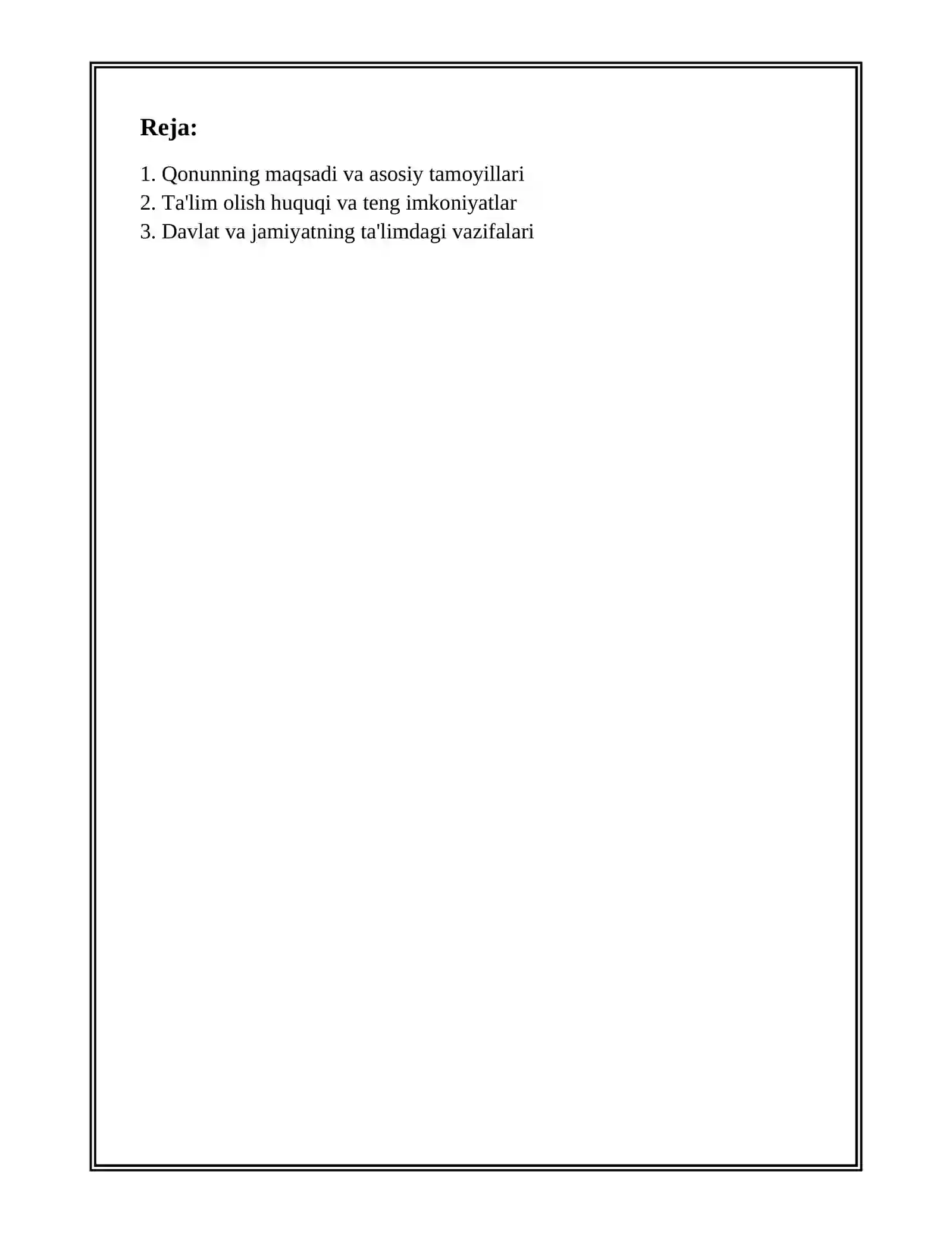 OʻZBEKISTON RESPUBLIKASI TA'LIM TOʻGʻRISIDAGI QONUN MOHIYATI 2