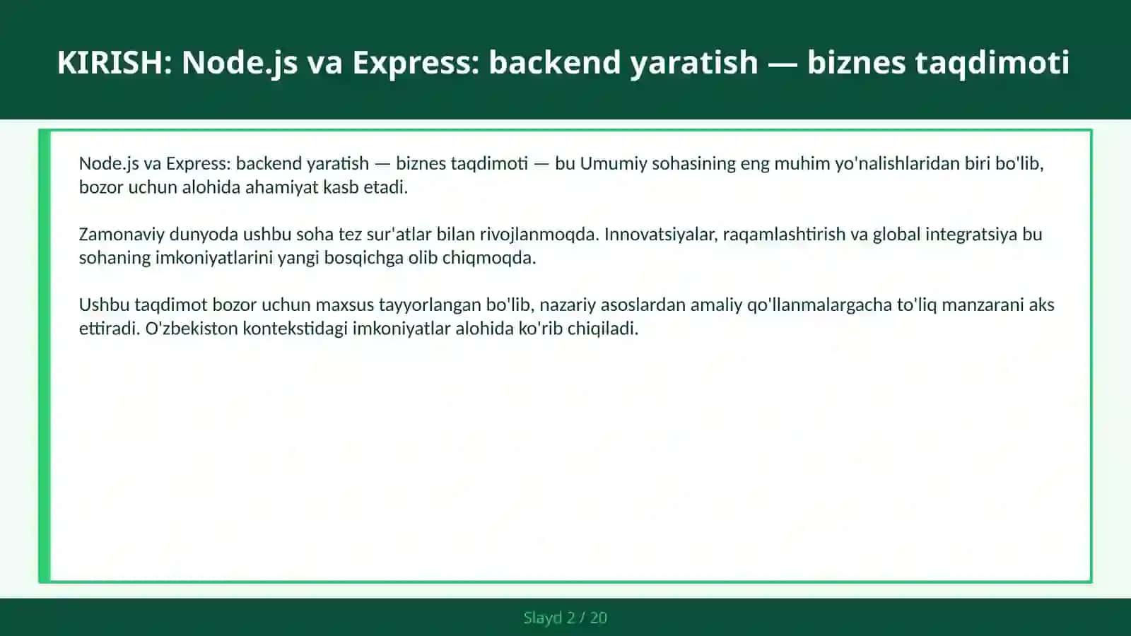 Node.js va Express: backend yaratish — biznes taqdimoti 2