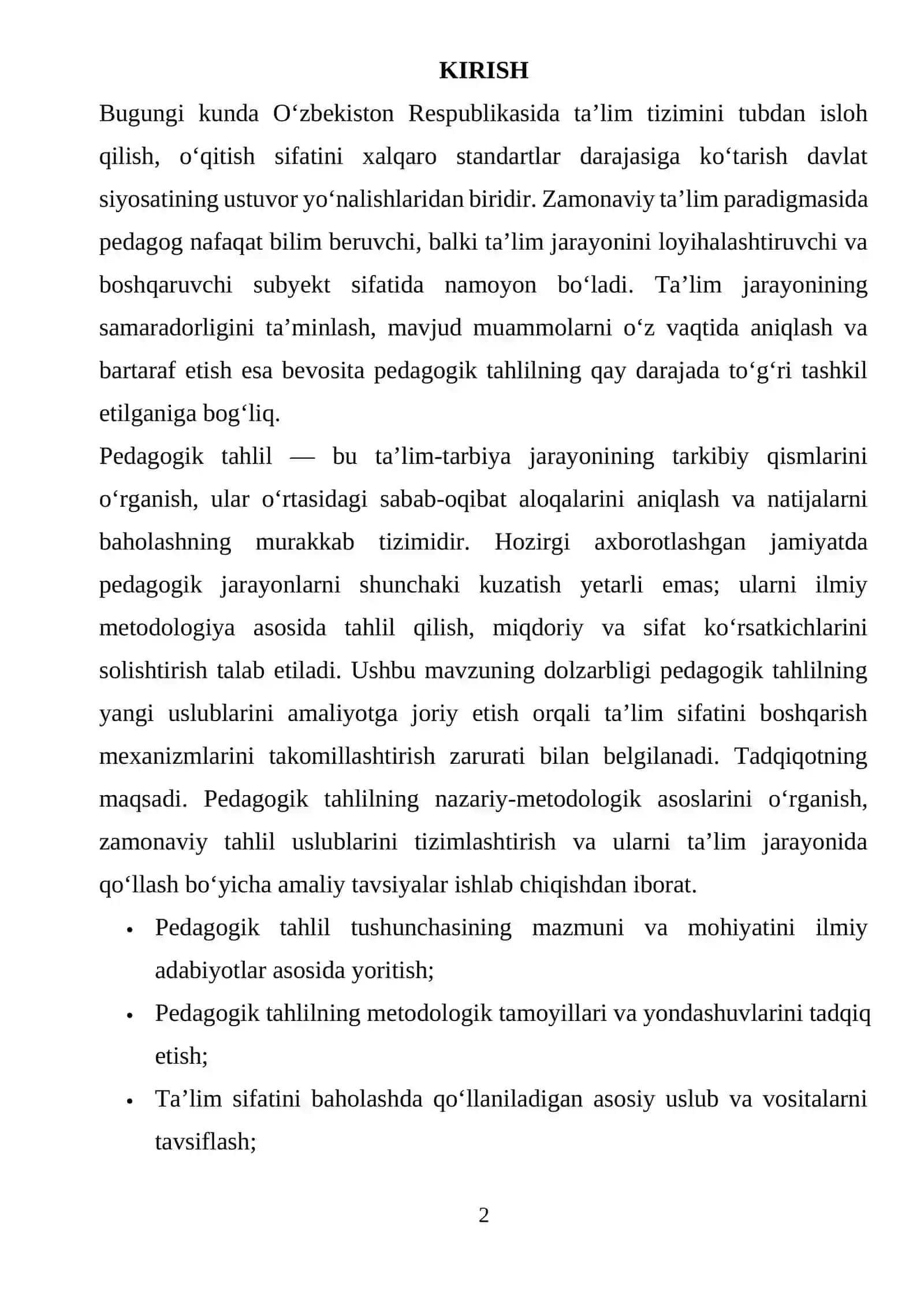 PEDAGOGIK TAHLIL: METODOLOGIYASI VA USLUBLAR 2