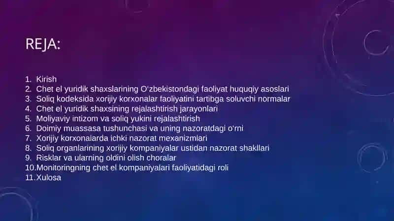 Chet el yuridik shaxsining faoliyatini rejalashtirish va nazorat qilish doirasi 2