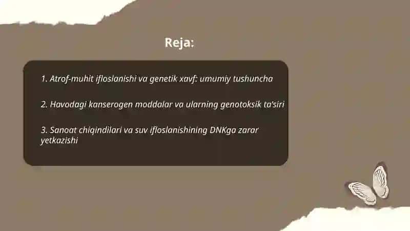 Atrof muhit ifloslanishining genetik xavfi. Kanserogenezning biologik va genetik asoslari 2