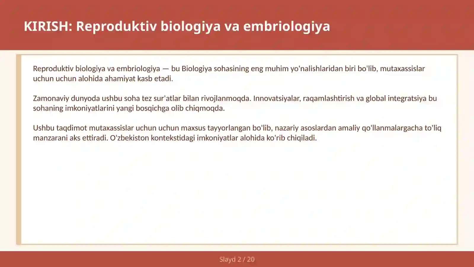Reproduktiv biologiya va embriologiya 2