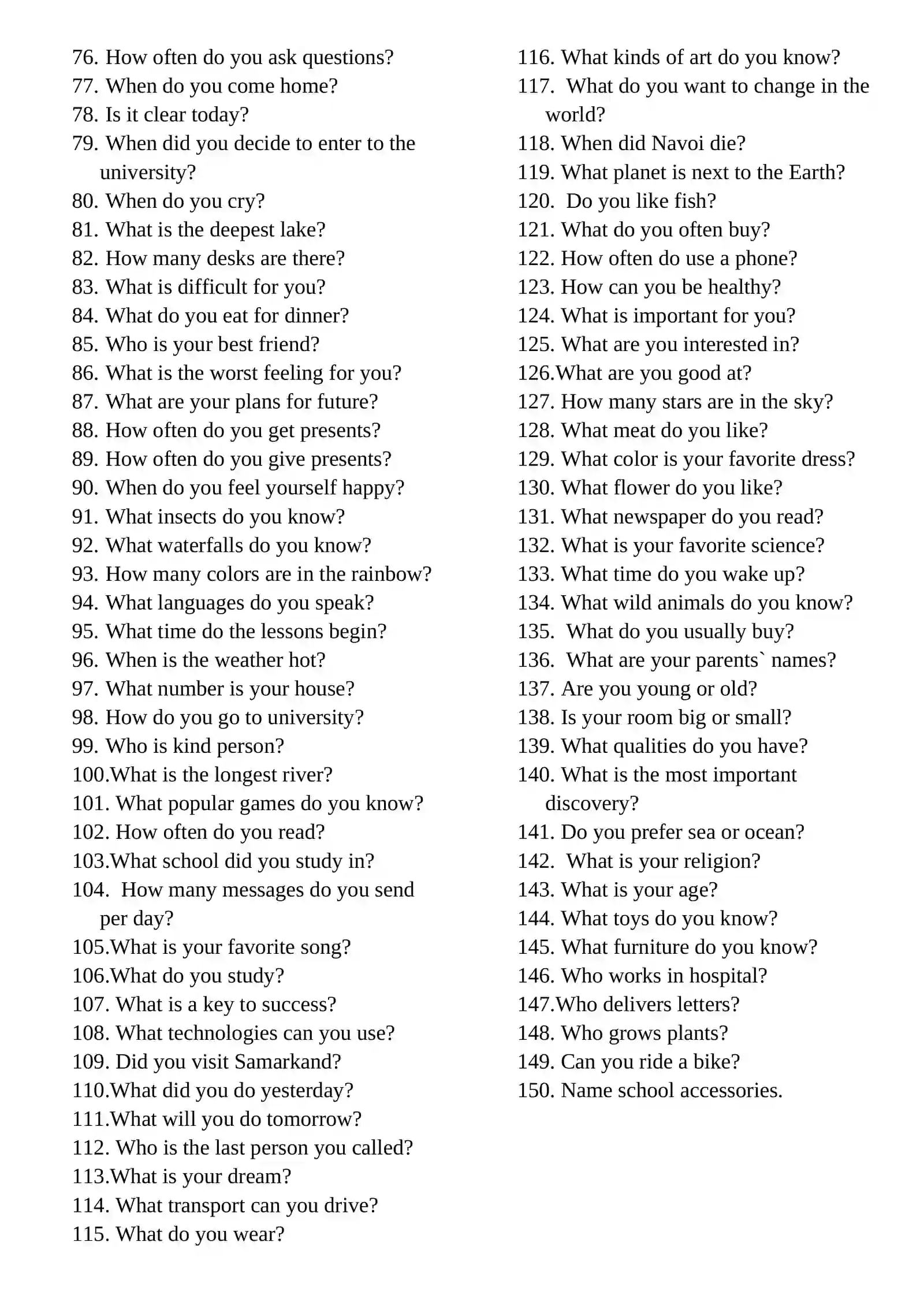 Speaking Questions 2