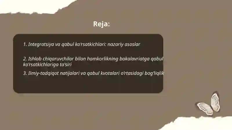 Fan,oliy ta‘lim va ishlab chiqaruvchilar integratsiyasiningqabul ko‘rsatkichlardagi o‘rni 2