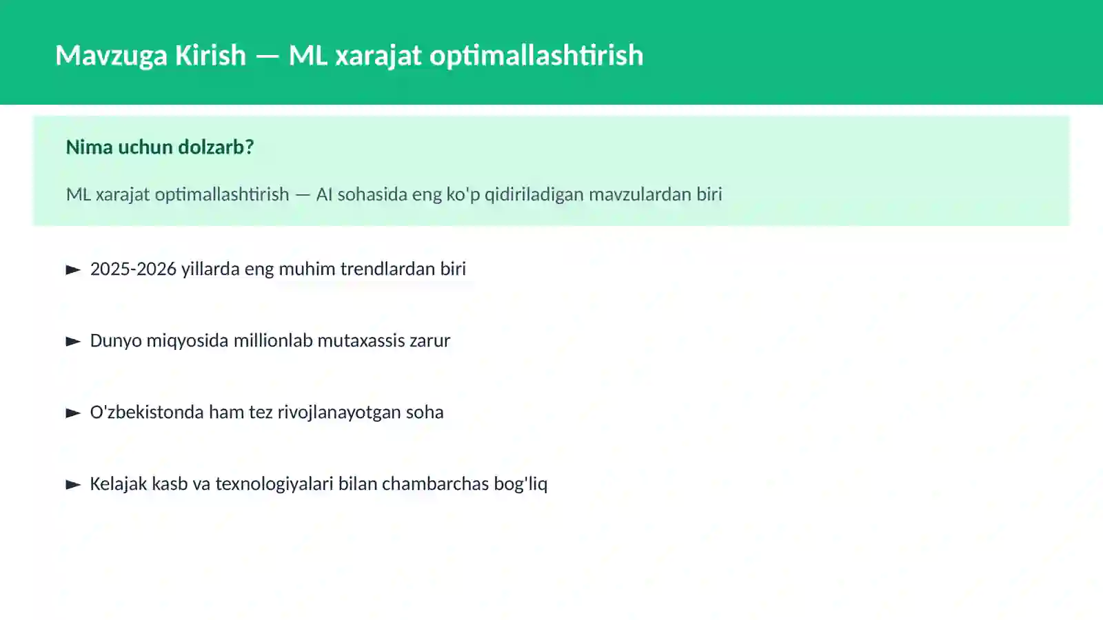 ML xarajat optimallashtirish 2