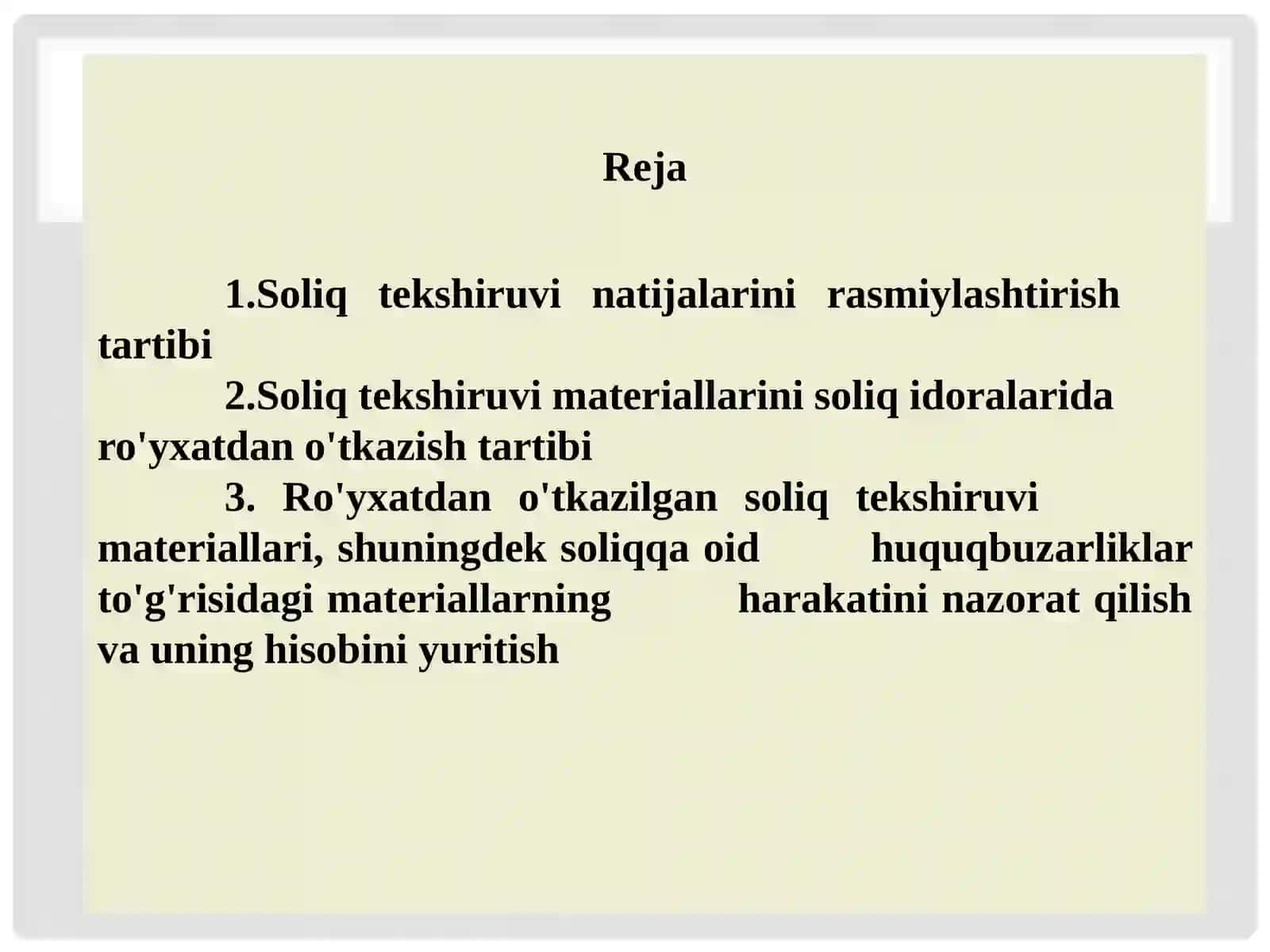 Soliq tekshiruvi natijalarini rasmiylashtirish va uni ko`rib chiqish tartibi 2