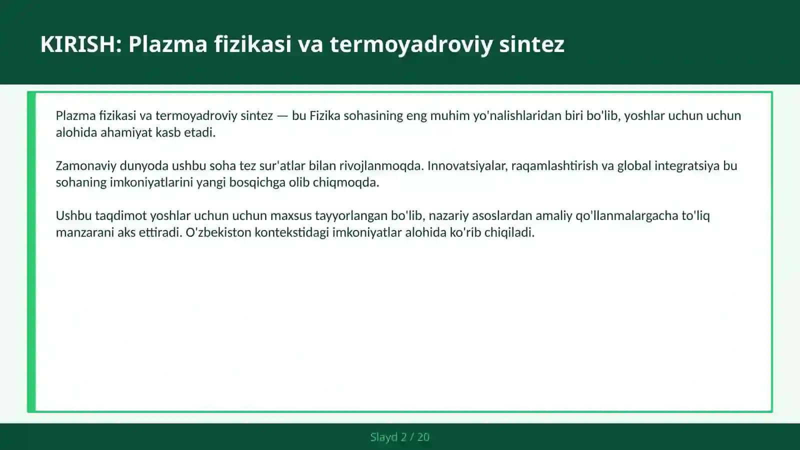 PLAZMA FIZIKASI VA TERMOYADROVIY SINTEZ 2