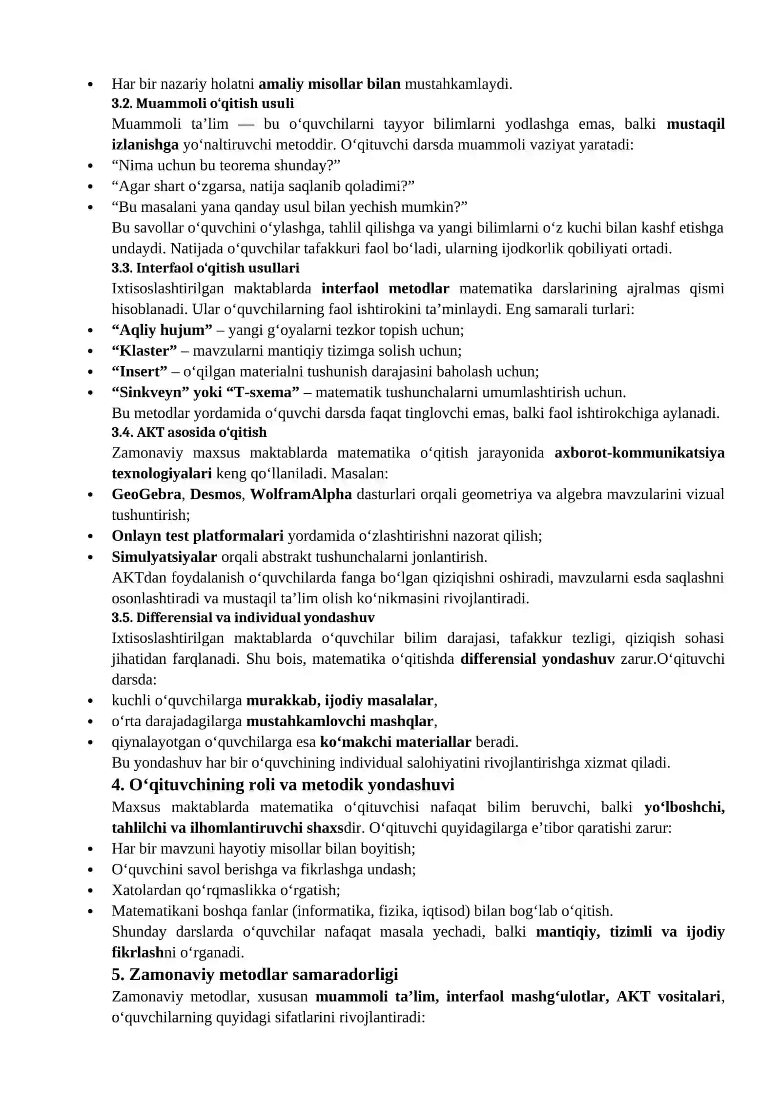 Matematika ta’limining xususiyatlari ixtisoslashtirilgan maktablar misolida 2