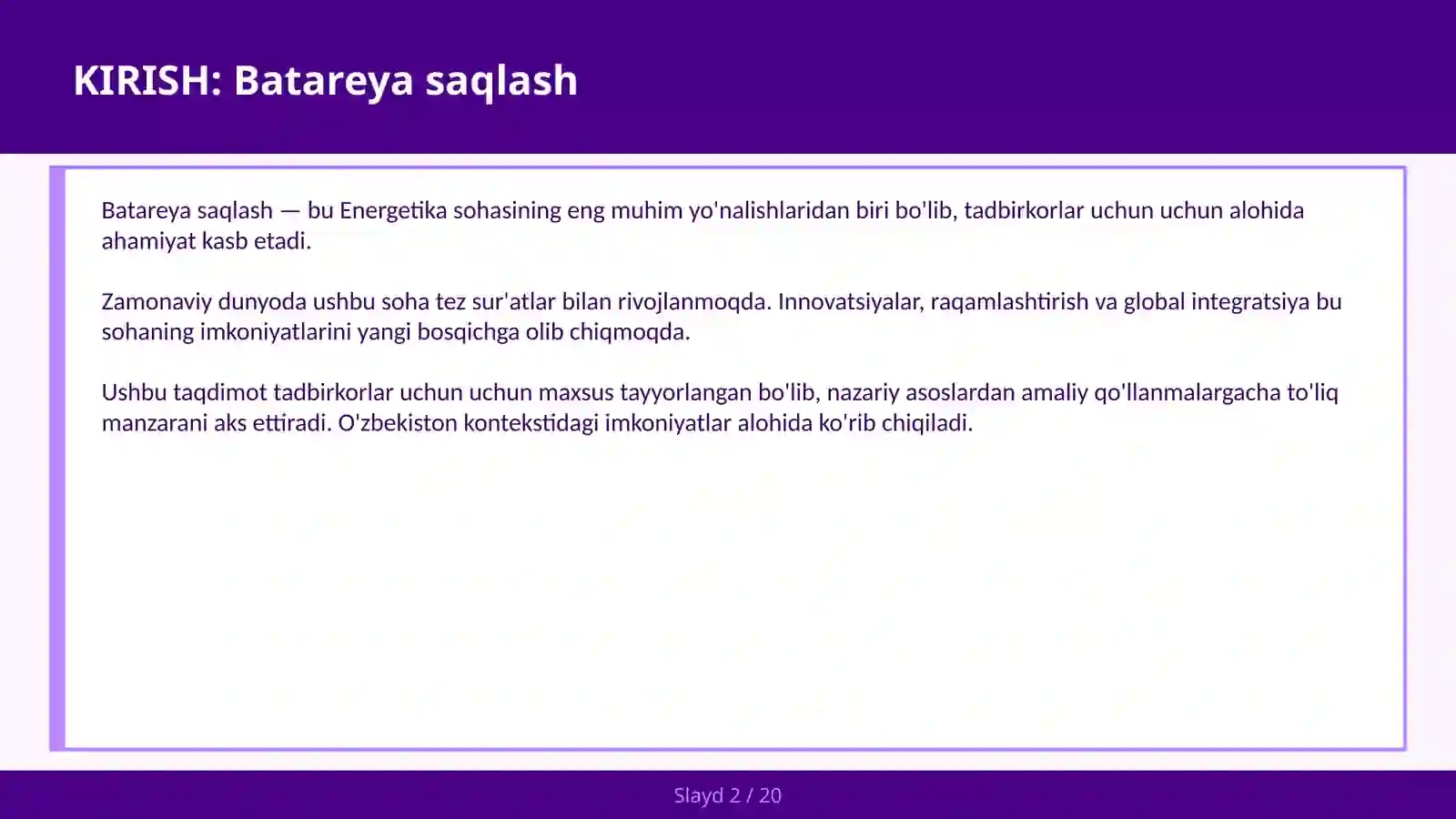 Batareya saqlash 2