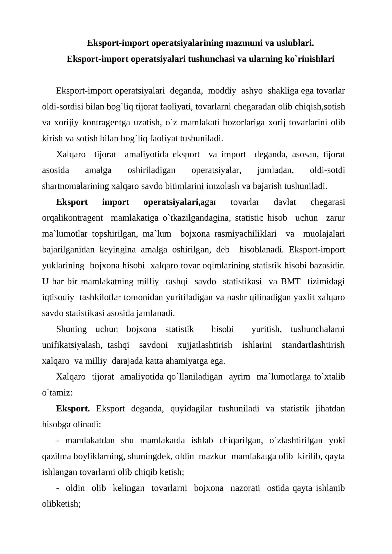 Eksport-import opеratsiyalari: mazmuni, boshqarilishi va statistik hisobi 2